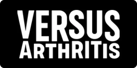 Versus arthritis stacked and written in a bold modern typeface that has an urban feel